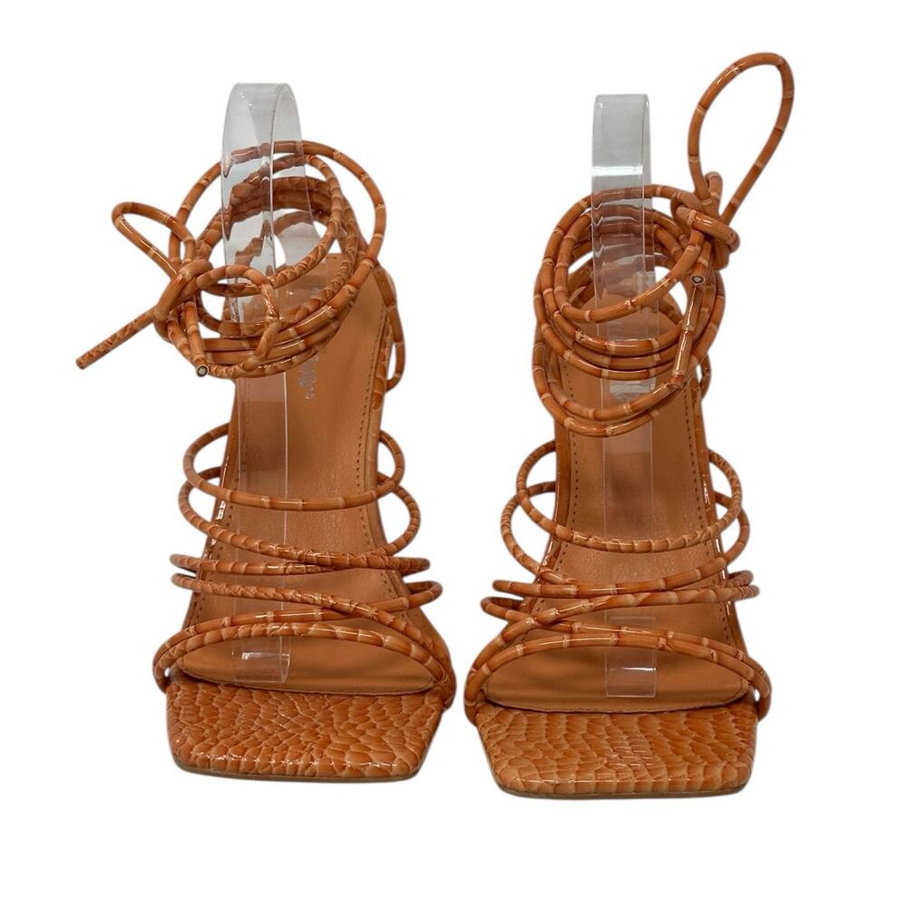 Public Desire orange croc wrap around high heel sandals size 8